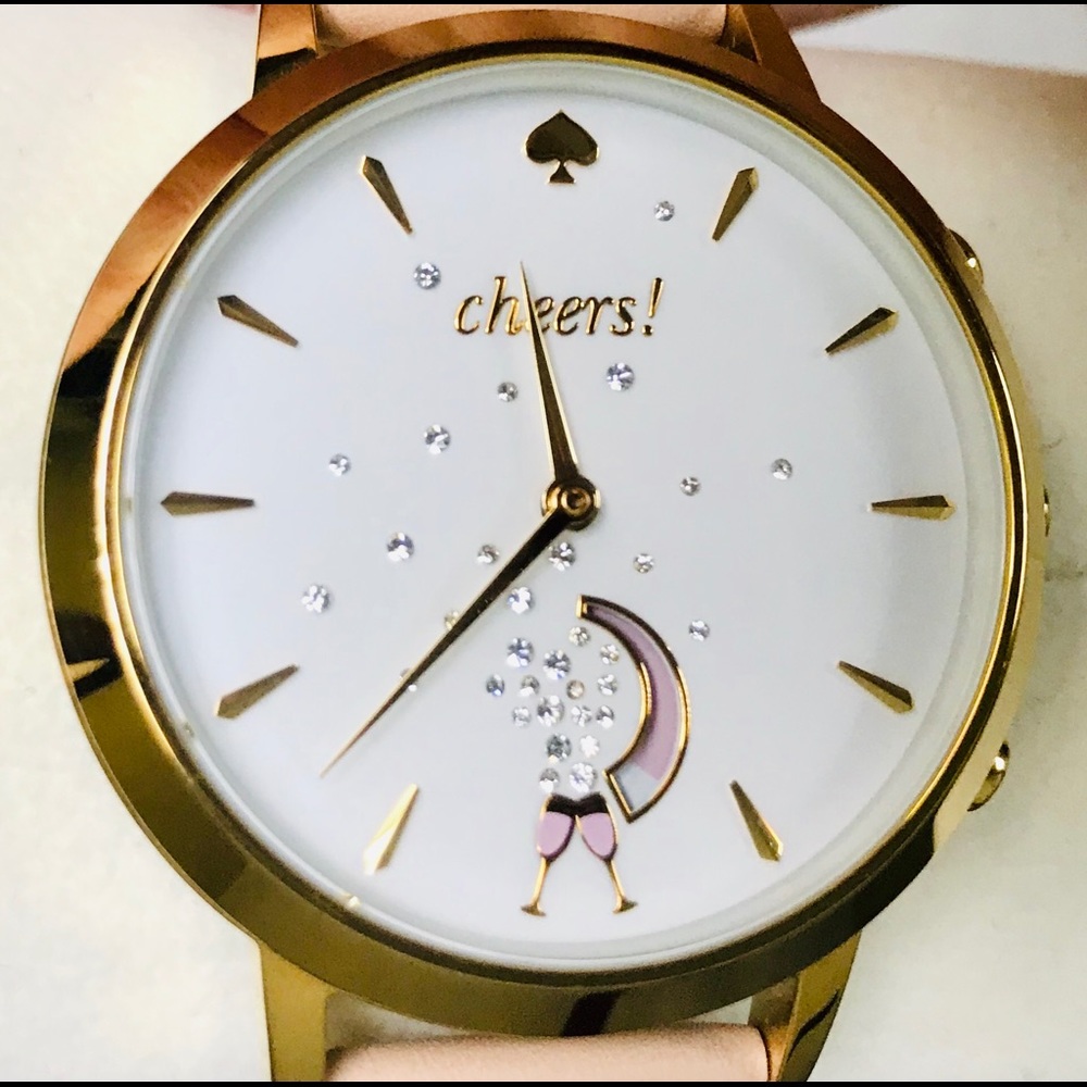 kate spade 'Cheers!' Gold-Tone Watch with Pink Accents